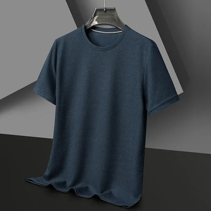 Men's shirt with round neck, waffle texture, and mesh fabric
