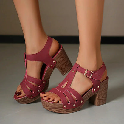 Damen-Sommersandalen Mit Plateau, Blockabsatz, Cut-Out Und Verstellbarem Knöchelriemen