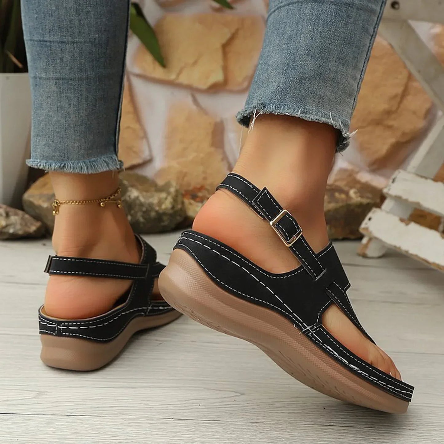 Damen-Sommer-Plateausandalen Mit Breiten Riemen, Dicker Sohle, Zum Hineinschlüpfen