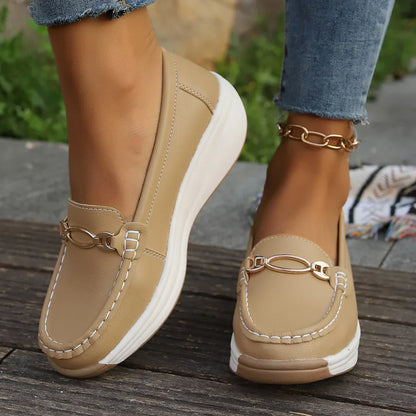 Damen Plateau-Loafer, Goldfarben, Zum Hineinschlüpfen, Flexible Laufsohle