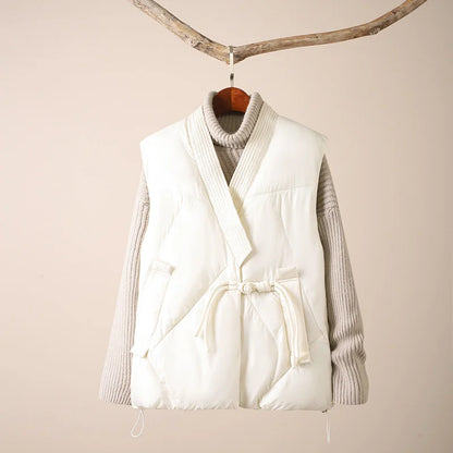 Women's Autumn Quilted Vest with Waist Belt and Side Pockets