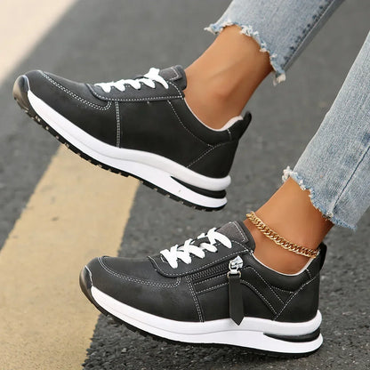 Damen Sneakers mit Plateau, Schnürung, seitlichem Reißverschluss und orthopädischer Sohle