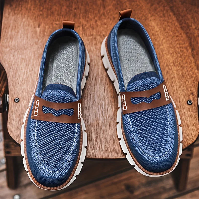 Men's Knit Slippers with Strap Accent and Contrast Sole