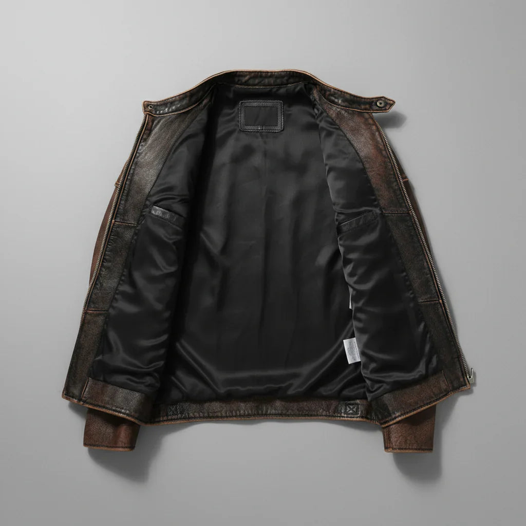 Men's Jacket with Reinforced Shoulders and Moto Zipper Details