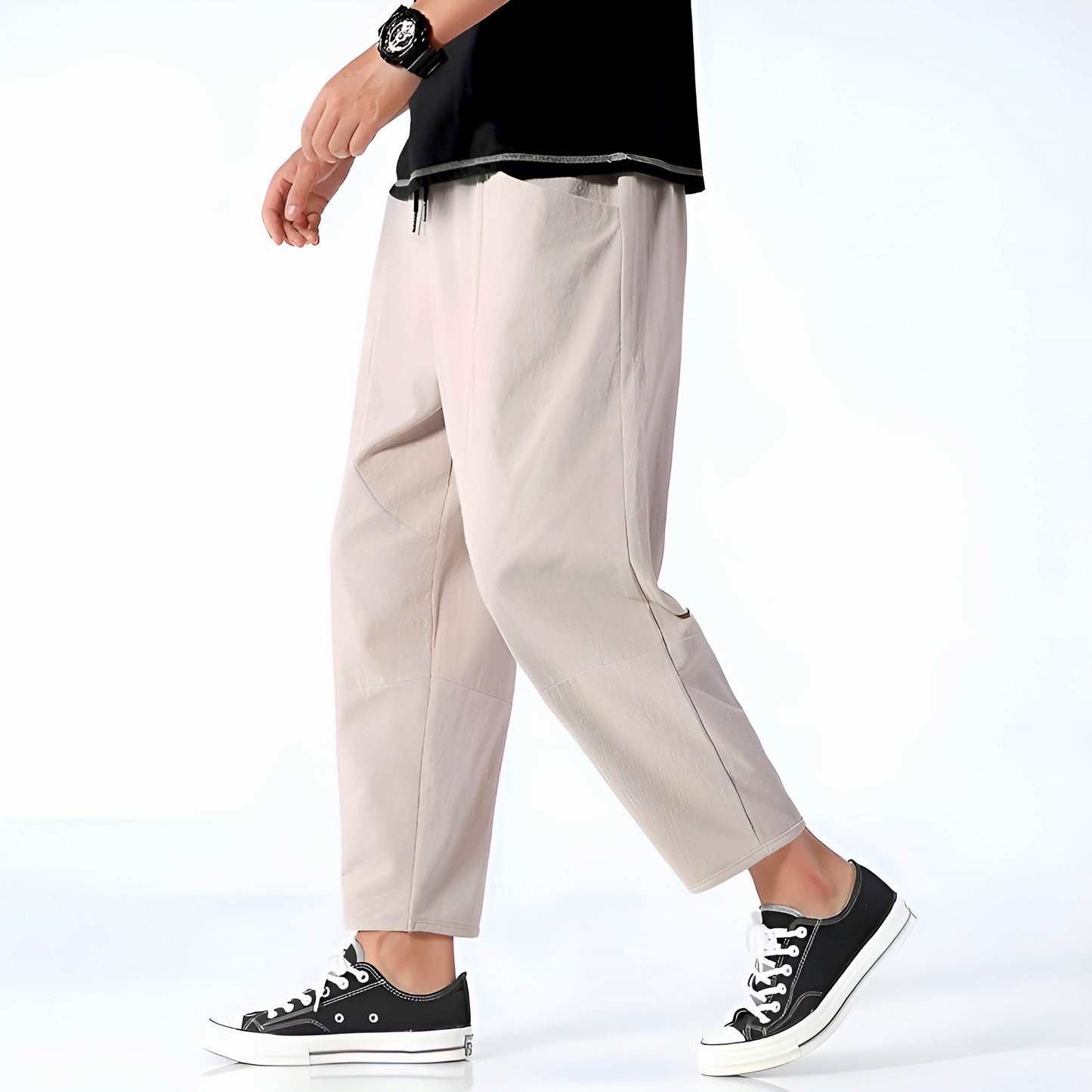 Herren Cropped Hose mit Relaxed Fit und Kordelzugbund – Atmungsaktives Design