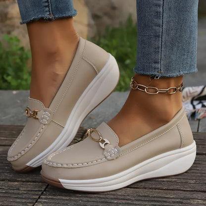 Damen Plateau-Loafer, Goldfarben, Zum Hineinschlüpfen, Flexible Laufsohle