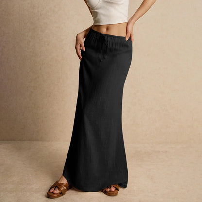 Damen Maxirock mit Kordelzugbund und fließender Silhouette