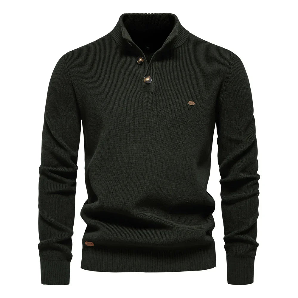 Men's sweater with button design and ribbed edges