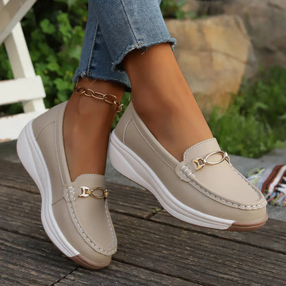 Damen Plateau-Loafer, Goldfarben, Zum Hineinschlüpfen, Flexible Laufsohle