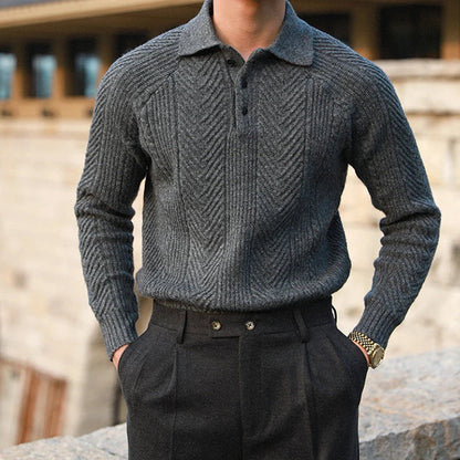 Men's Autumn Knit Sweater with Textured Collar Look