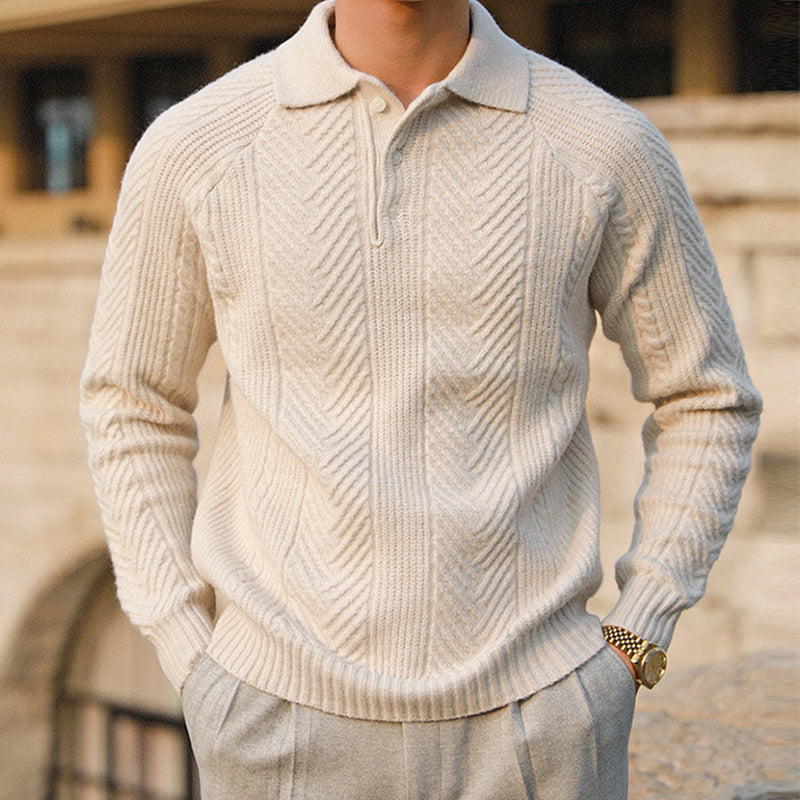 Men's Autumn Knit Sweater with Textured Collar Look
