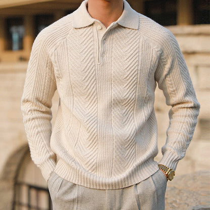 Men's Autumn Knit Sweater with Textured Collar Look