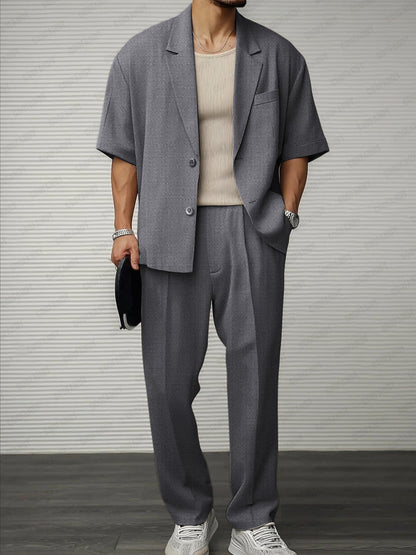 Herren Blazer Und Hosen Set Mit Knopfverschluss Und Verstellbarem Bund