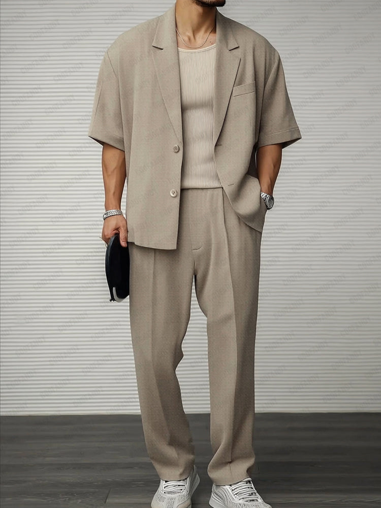 Herren Blazer Und Hosen Set Mit Knopfverschluss Und Verstellbarem Bund