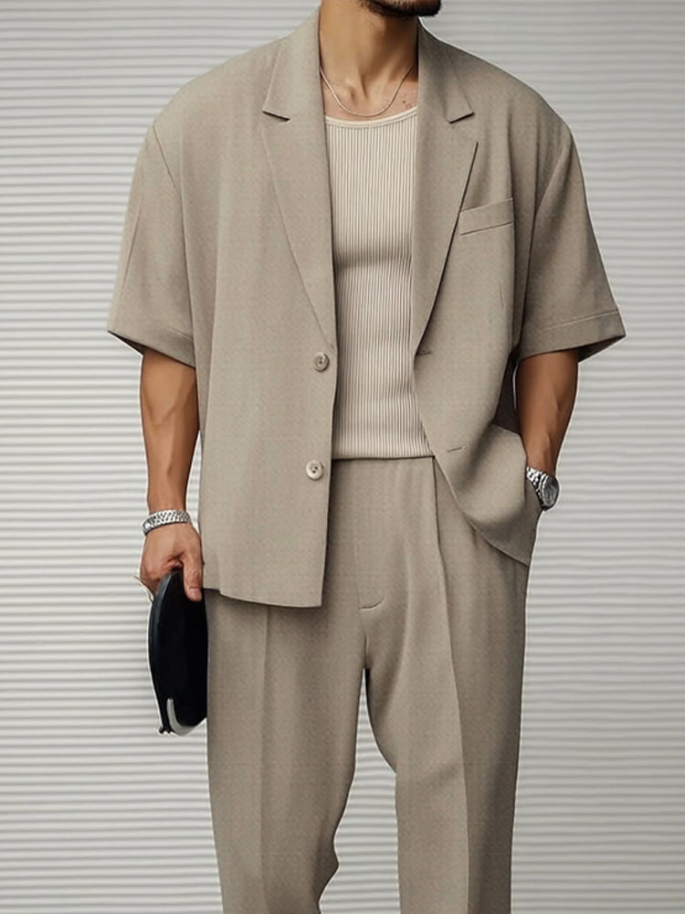 Herren Blazer Und Hosen Set Mit Knopfverschluss Und Verstellbarem Bund