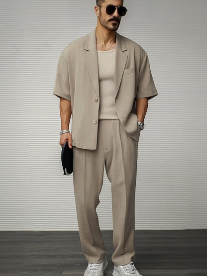 Herren Blazer Und Hosen Set Mit Knopfverschluss Und Verstellbarem Bund