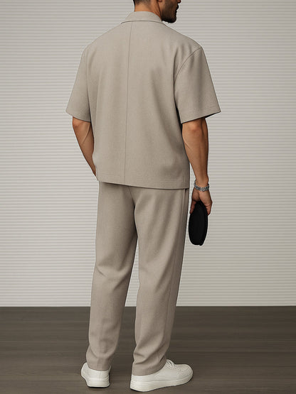 Herren Blazer Und Hosen Set Mit Knopfverschluss Und Verstellbarem Bund