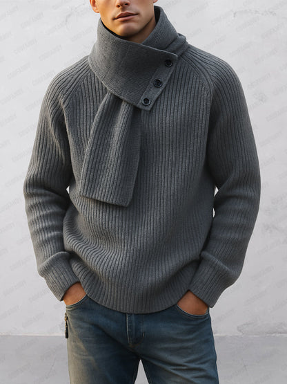 Men's sweater and detachable scarf set, round neckline, raglan sleeves
