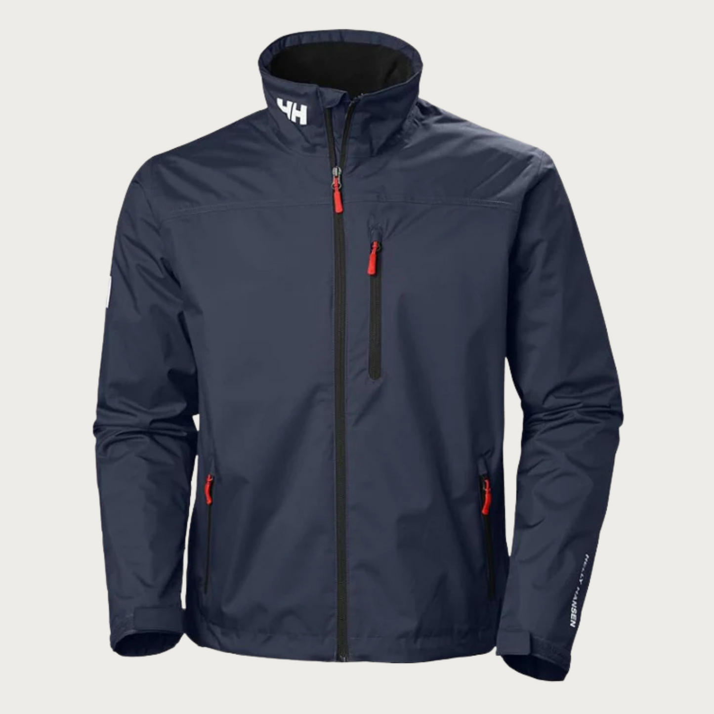 Dunkelblaue Herren-Outdoorjacke mit Reißverschlüssen, wasserabweisend, atmungsaktiv, ideal für Wandern und Trekking. Helly Hansen Logo am Kragen.