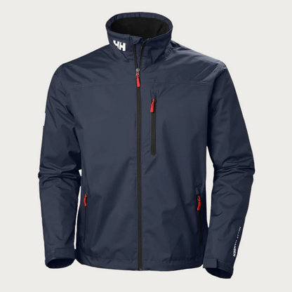 Dunkelblaue Herren-Outdoorjacke mit Reißverschlüssen, wasserabweisend, atmungsaktiv, ideal für Wandern und Trekking. Helly Hansen Logo am Kragen.