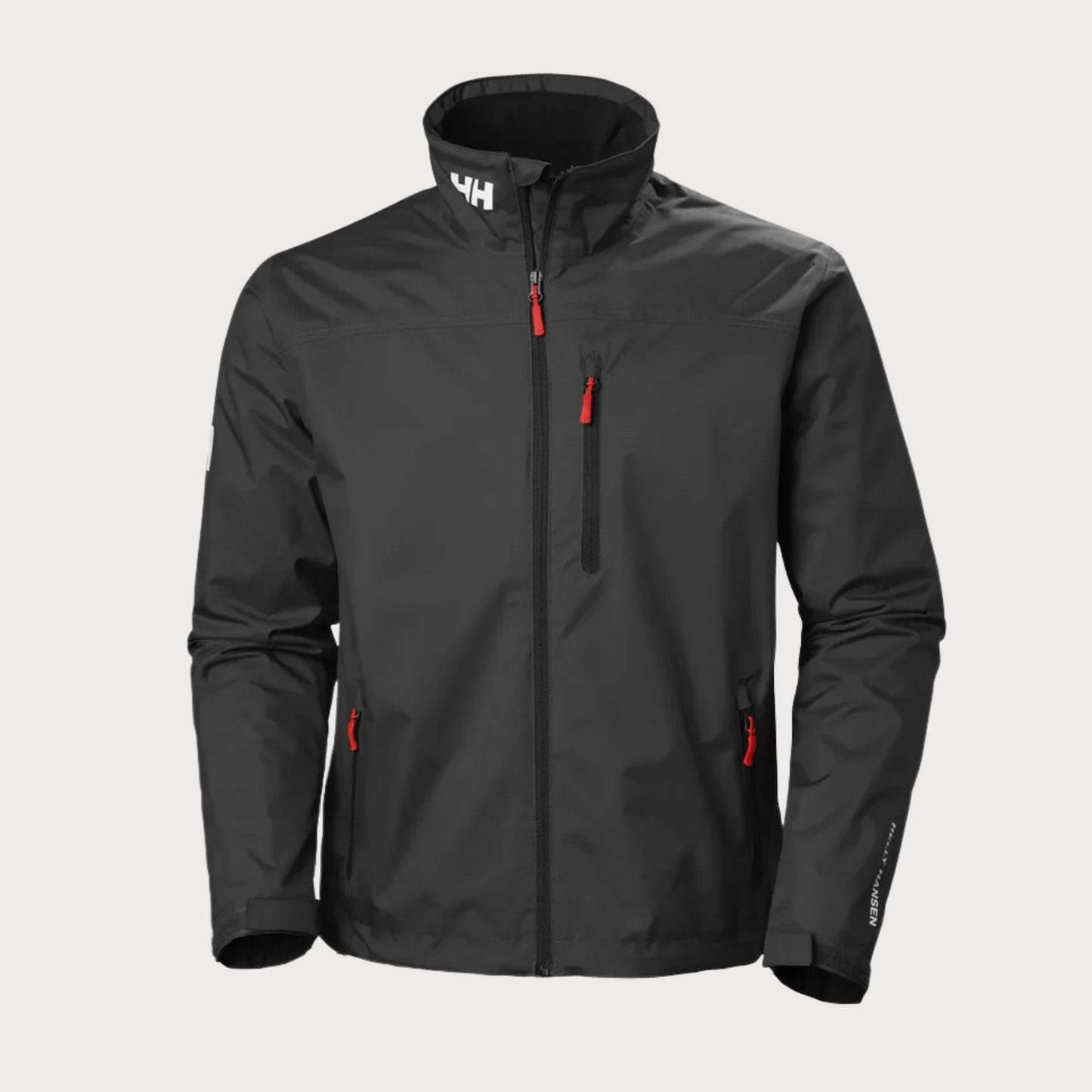 Schwarze Herren-Softshelljacke mit Reißverschlüssen, wasserabweisend, winddicht, ideal für Outdoor-Aktivitäten, sportliches Design, rote Akzente.
