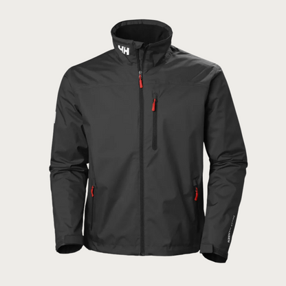 Schwarze Herren-Softshelljacke mit Reißverschlüssen, wasserabweisend, winddicht, ideal für Outdoor-Aktivitäten, sportliches Design, rote Akzente.