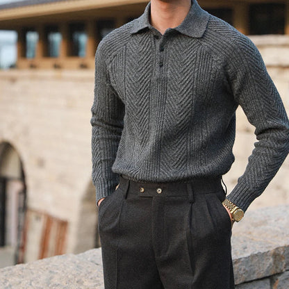 Men's Autumn Knit Sweater with Textured Collar Look