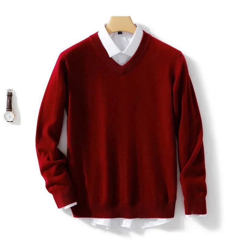 Men's Sweater V-Neck Lightweight Knit Design Ribbed Hem