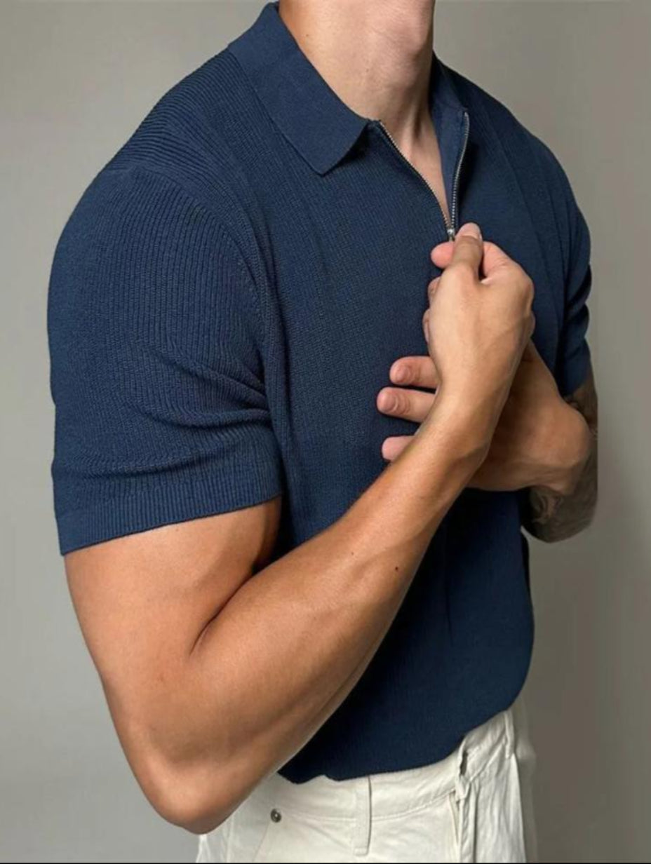 Herren Sommer-Poloshirt Kurzarm – Halbreißverschluss mit Reverskragen