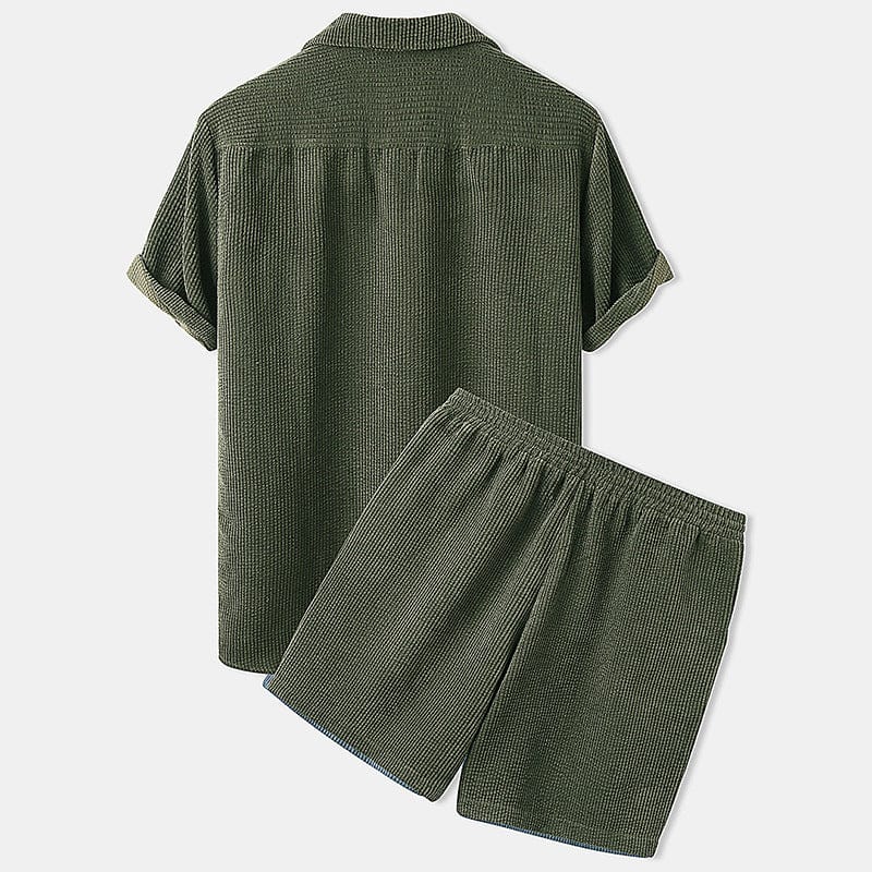 Men's Summer Shorts Set: Short-Sleeve Shirt and Shorts in Cord Style