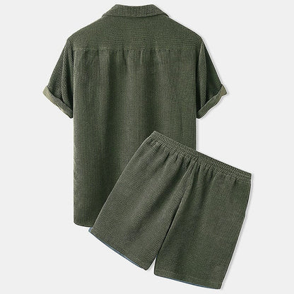 Men's Summer Shorts Set: Short-Sleeve Shirt and Shorts in Cord Style