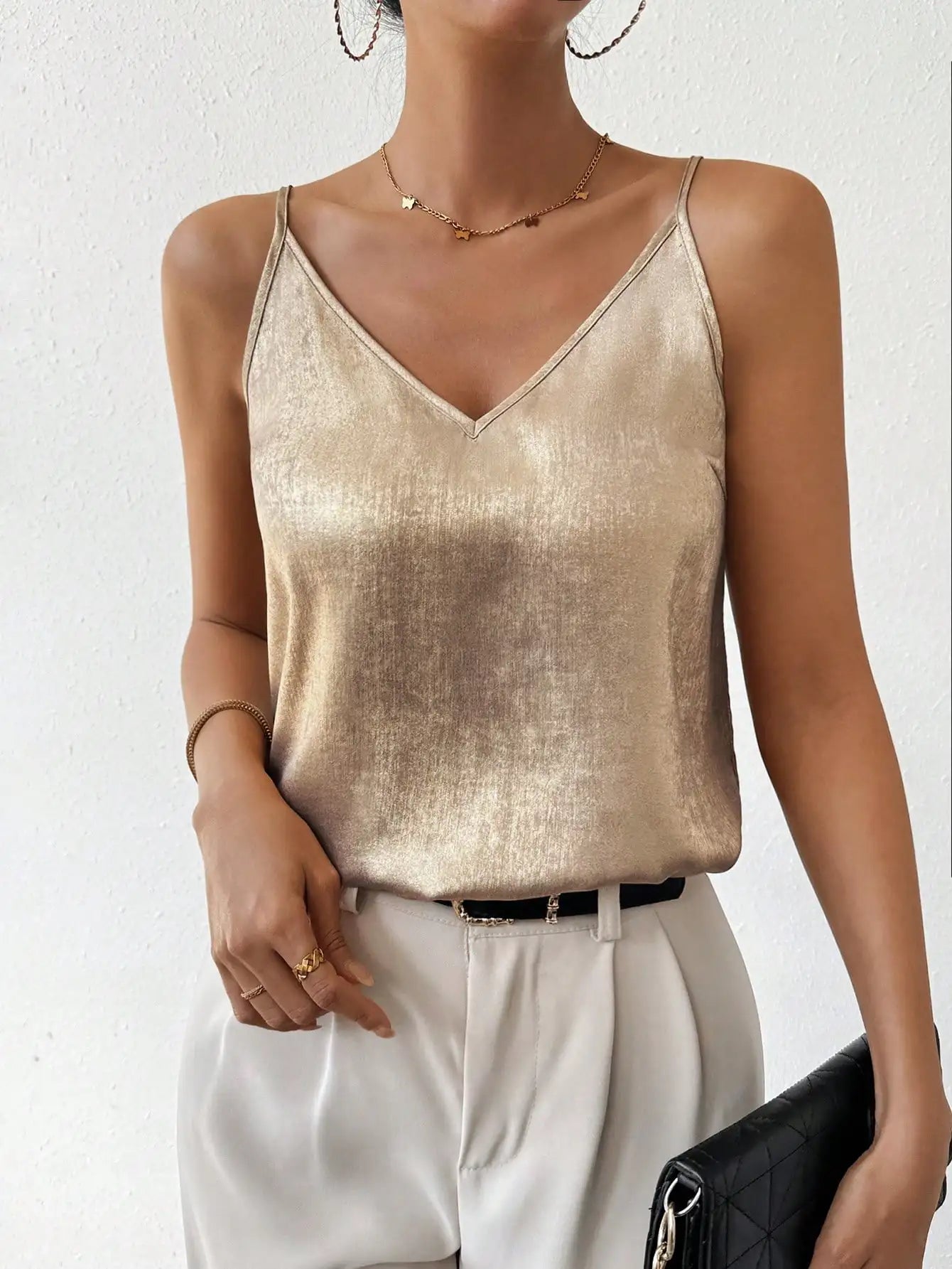 Satin-Cami-Top Für Damen Mit V-Ausschnitt Und Spaghettiträgern