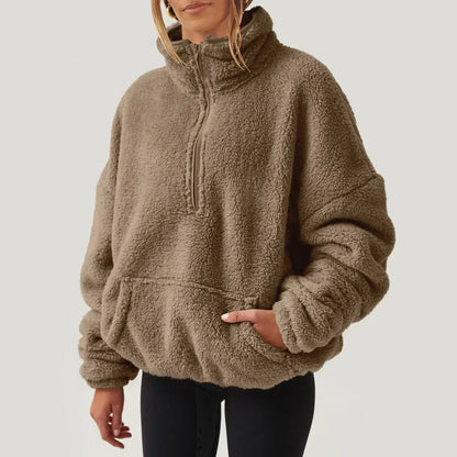 Women's half-zip sweater with collar long sleeves loose fit