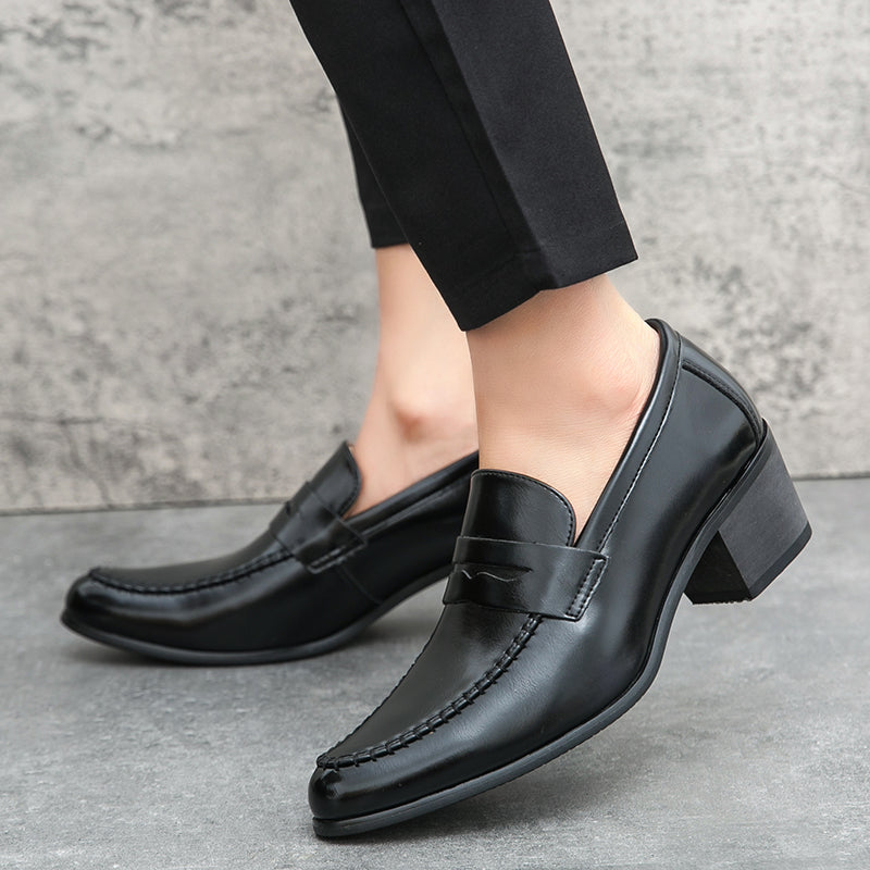 Men's Loafer Slip-On Design with Block Heel and Hand-Sewn Details
