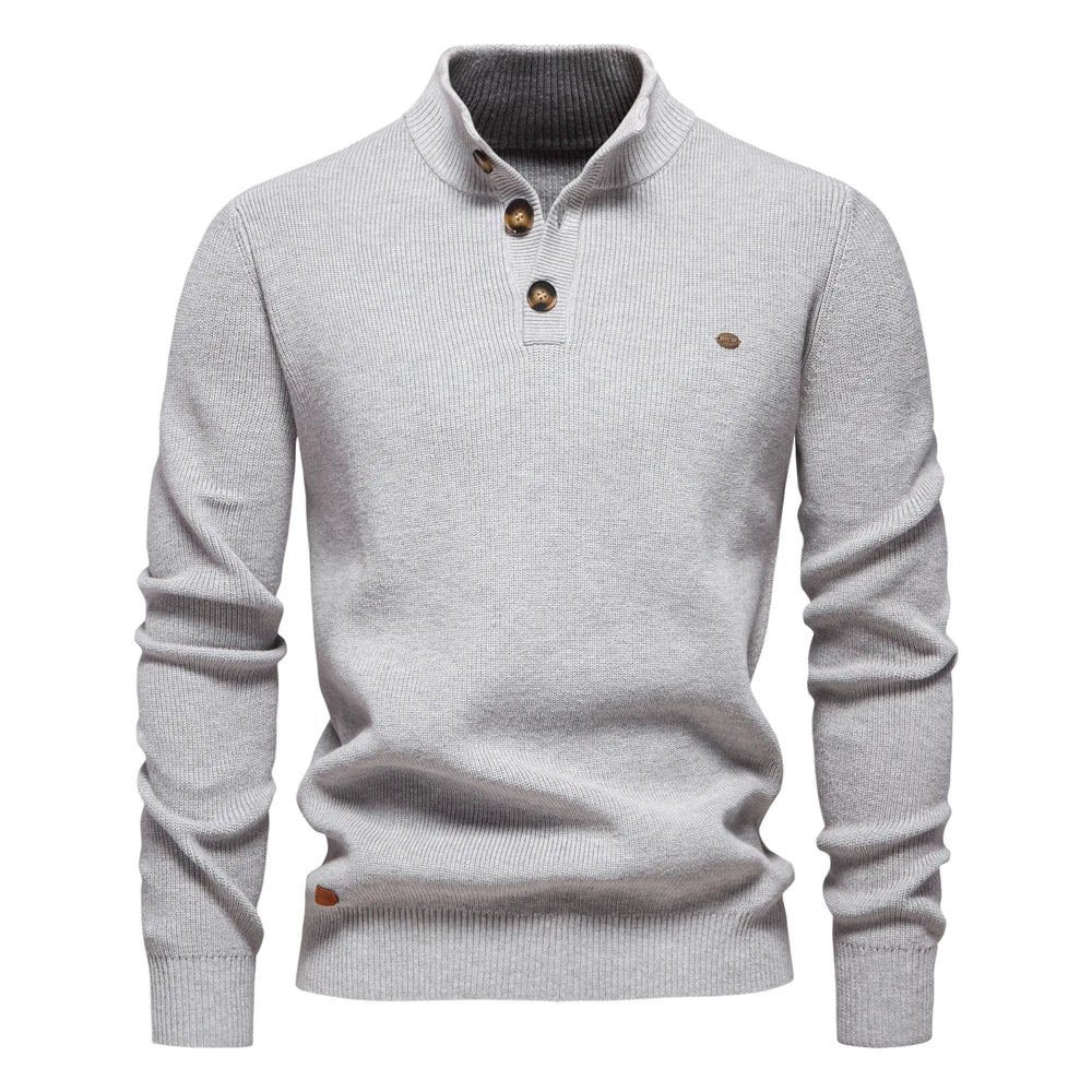 Men's sweater with button design and ribbed edges