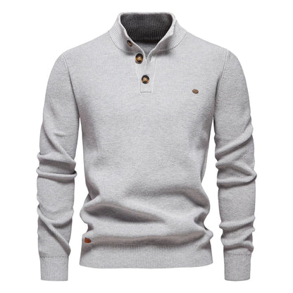 Men's sweater with button design and ribbed edges
