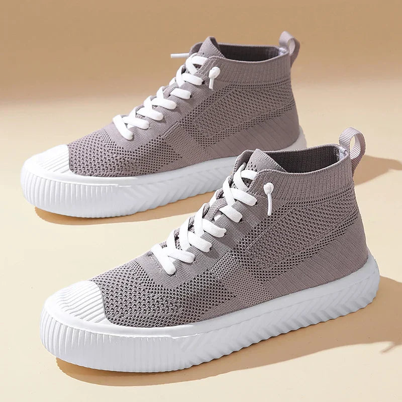 Herren-High-Top-Sneaker Mit Strickobermaterial, Orthopädischer Innensohle Und Ohne Schnürung
