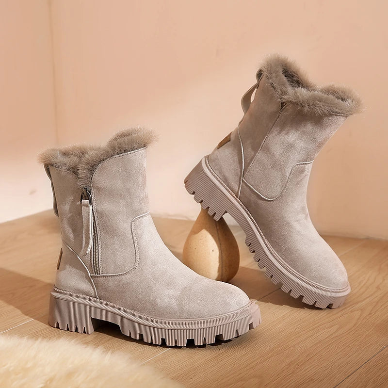 Damen Winterstiefel aus Veloursleder mit Kunstfell-Futter, seitlichem Reißverschluss und rutschfester Sohle