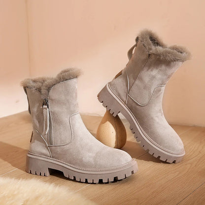 Damen Winterstiefel aus Veloursleder mit Kunstfell-Futter, seitlichem Reißverschluss und rutschfester Sohle