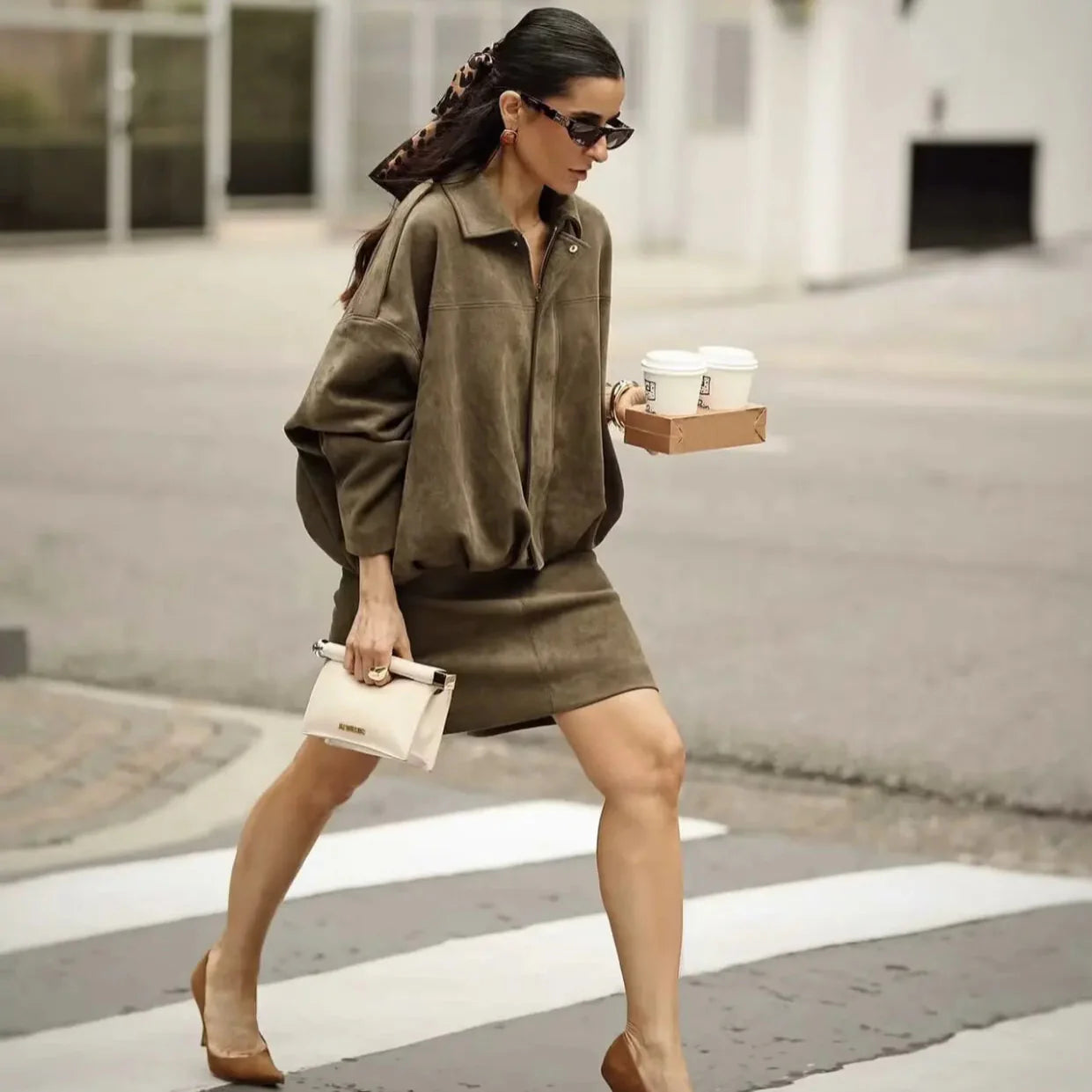 Damen Oversize Jacke Mit Wildleder Optik