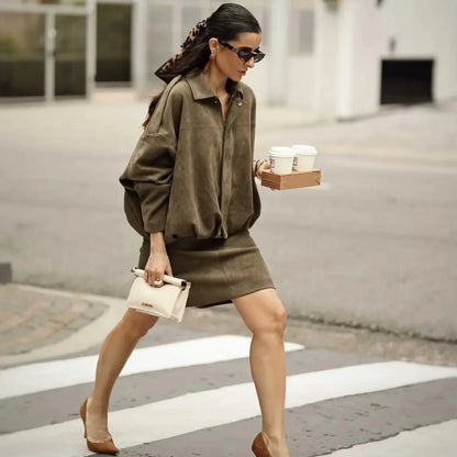 Damen Oversize Jacke Mit Wildleder Optik