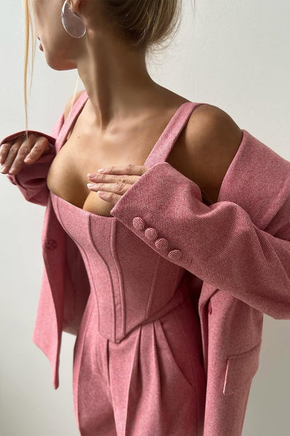 Herren Dreiteiliges Anzug-Set mit Zweireihigem Blazer, Passender Hose und Oberteil