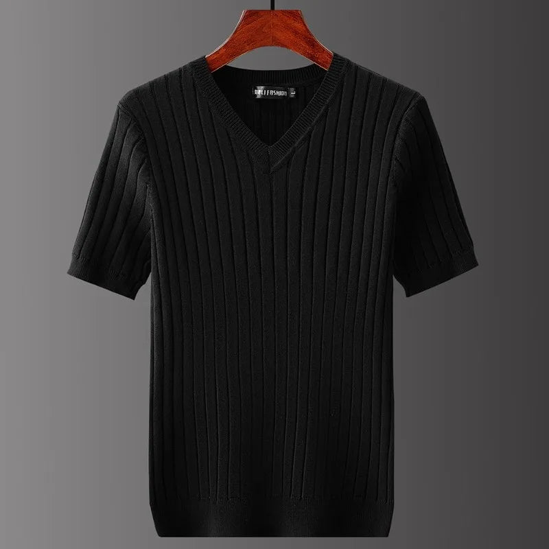 Herren Strick T-Shirt mit V-Ausschnitt – Klassische Passform
