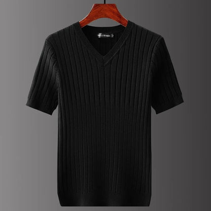 Herren Strick T-Shirt mit V-Ausschnitt – Klassische Passform