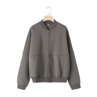 Women's Two-Piece Set with Zipper Top and High-Waisted Wide Pants