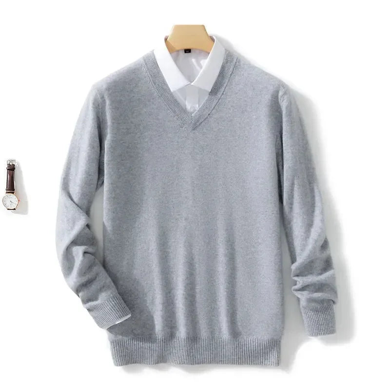 Men's Sweater V-Neck Lightweight Knit Design Ribbed Hem