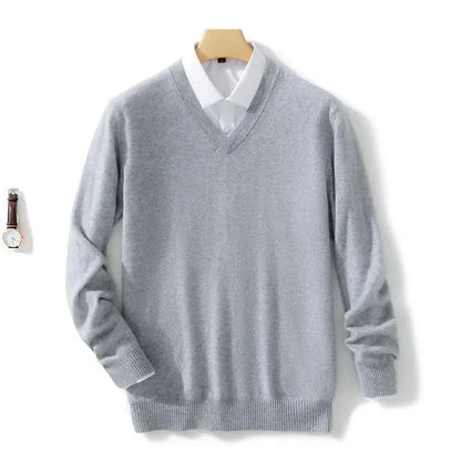 Men's Sweater V-Neck Lightweight Knit Design Ribbed Hem