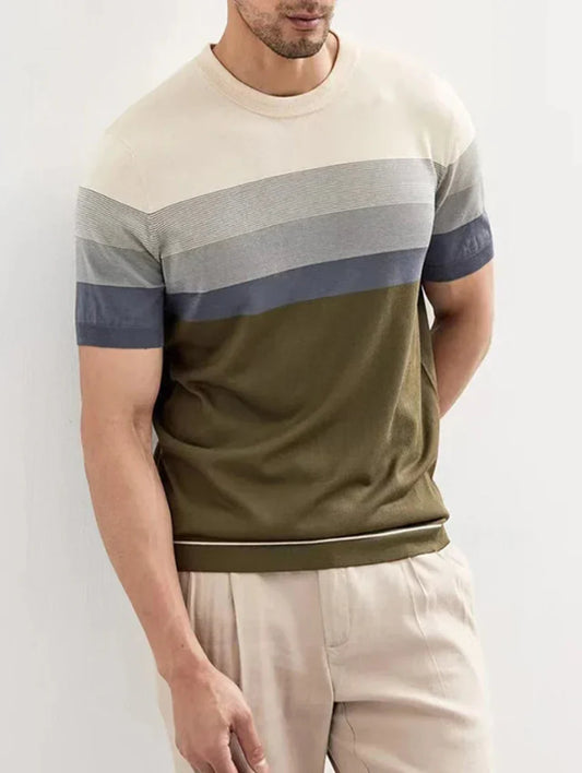 Herren T-Shirt Kurzarm Gestreift – Strick Regular Fit