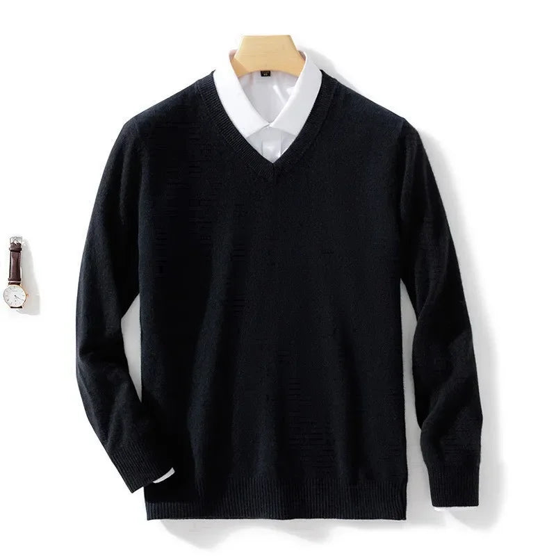 Men's Sweater V-Neck Lightweight Knit Design Ribbed Hem