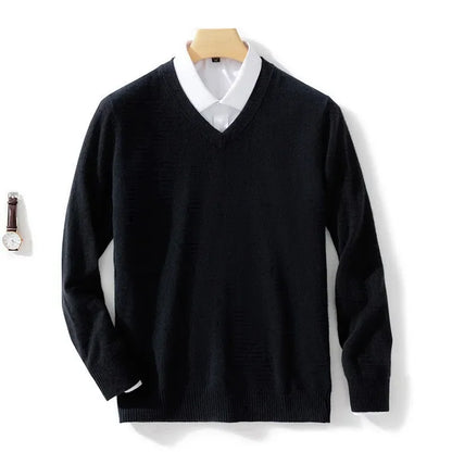 Men's Sweater V-Neck Lightweight Knit Design Ribbed Hem
